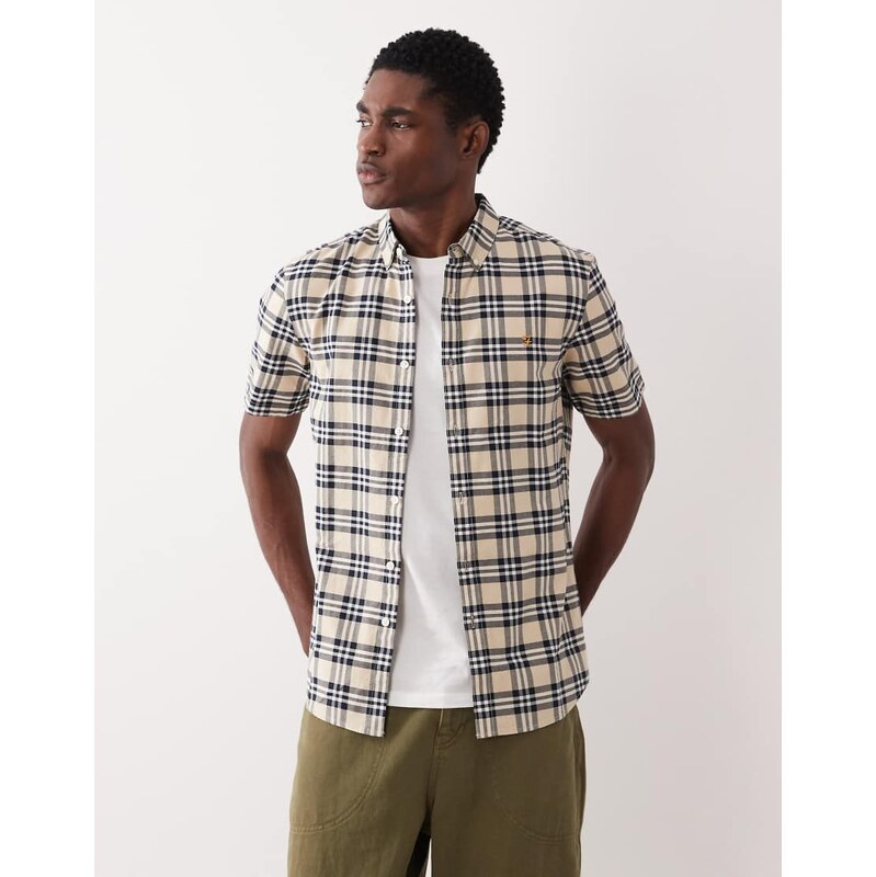 Farah Brewer short sleeve logo shirt in grey check-Neutral