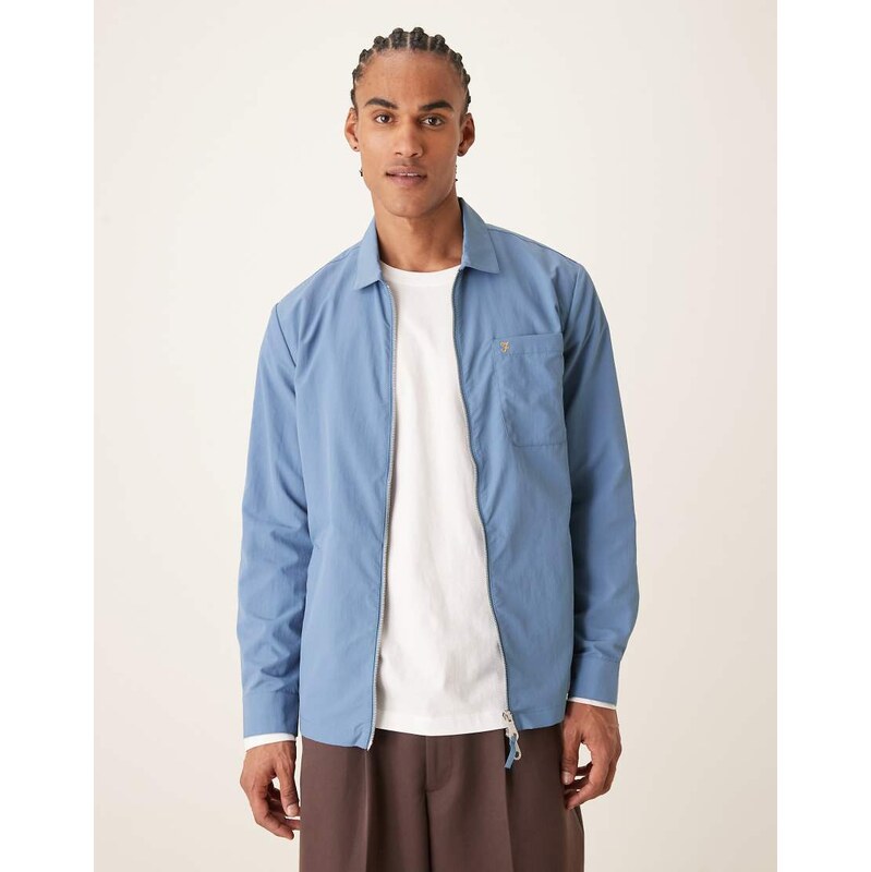 Farah Fintoni double zip pocket logo jacket in blue