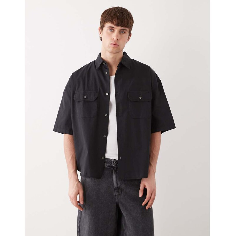 Weekday boxy short sleeve shirt in black