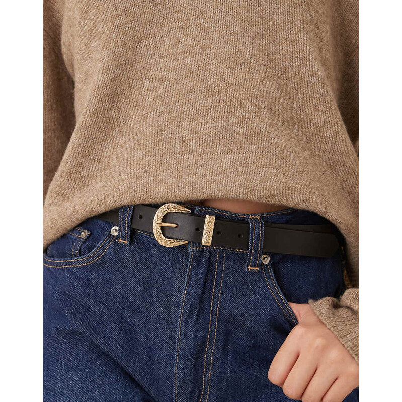Accessorize premium western buckle belt in black 114120830