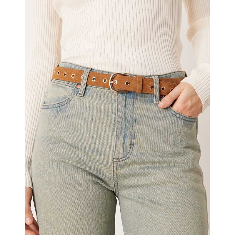 Accessorize premium eyelet belt in brown 114120831