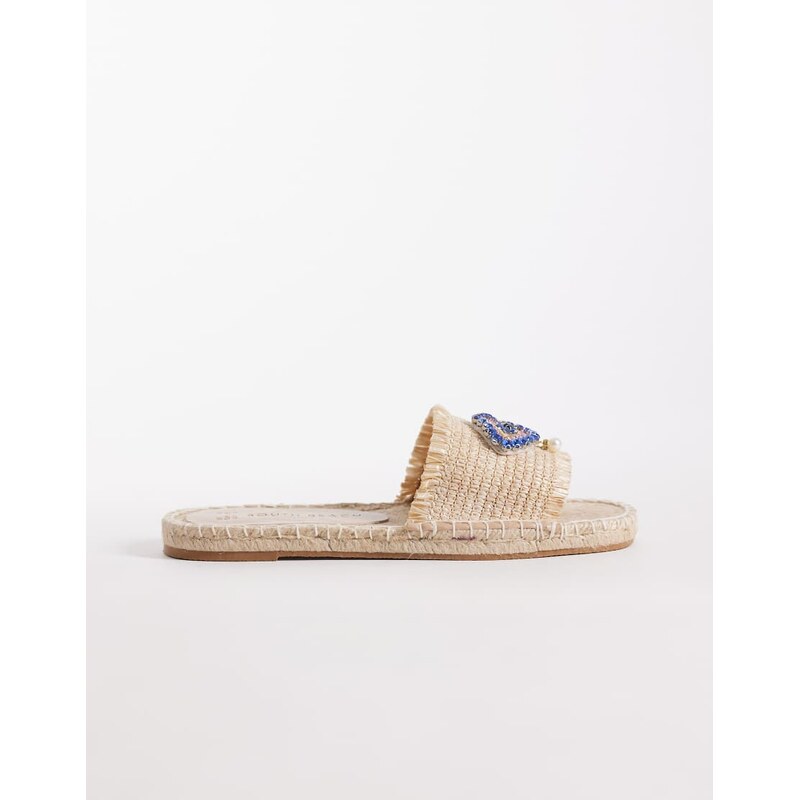 South Beach evil eye sandals in natural raffia-Neutral