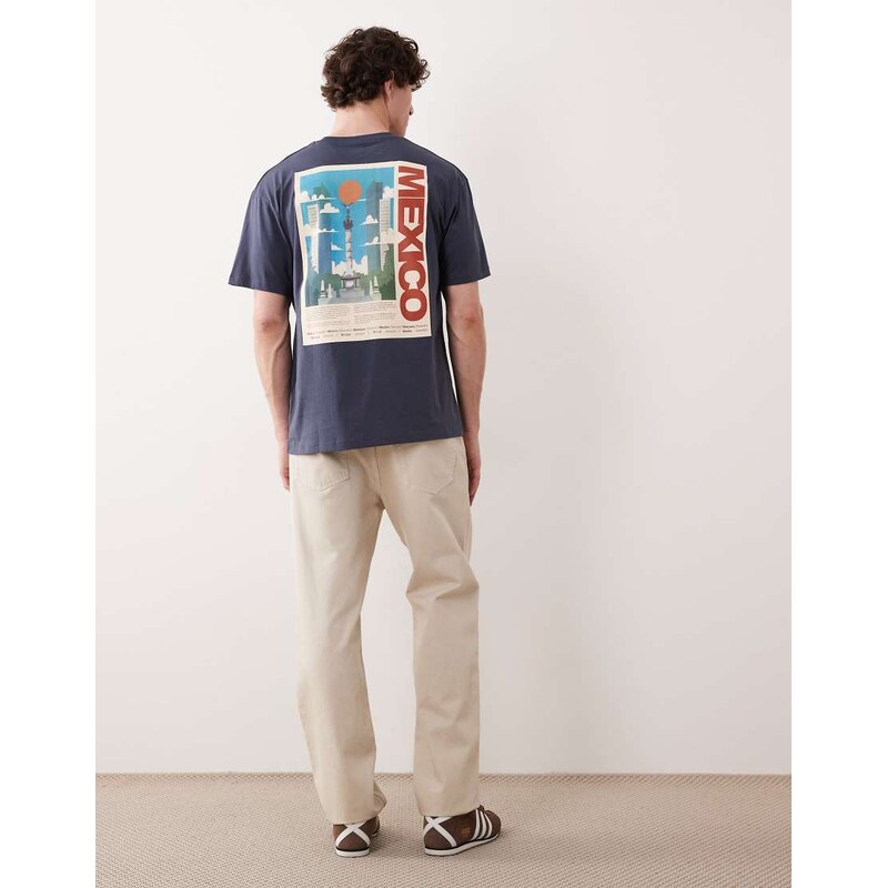 Jack & Jones mexico postcard backprint t-shirt in navy