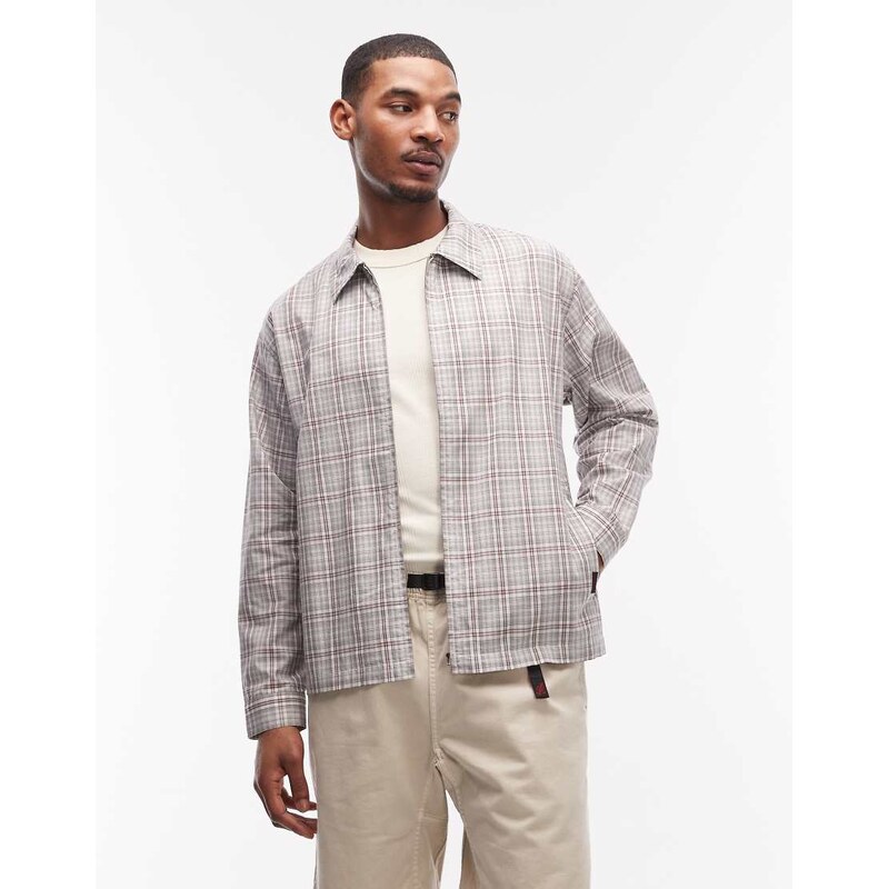 Gramicci zip up checkered garage jacket in natural-Neutral