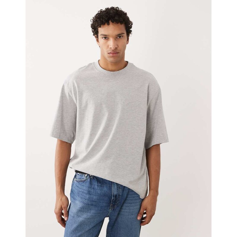 Selected heavyweight 220gsm oversized t-shirt in light grey