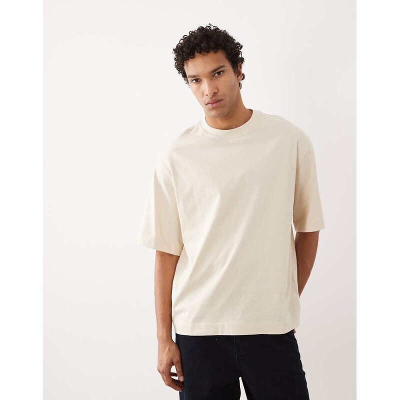 Selected heavyweight 220gsm oversized t-shirt in beige-Neutral