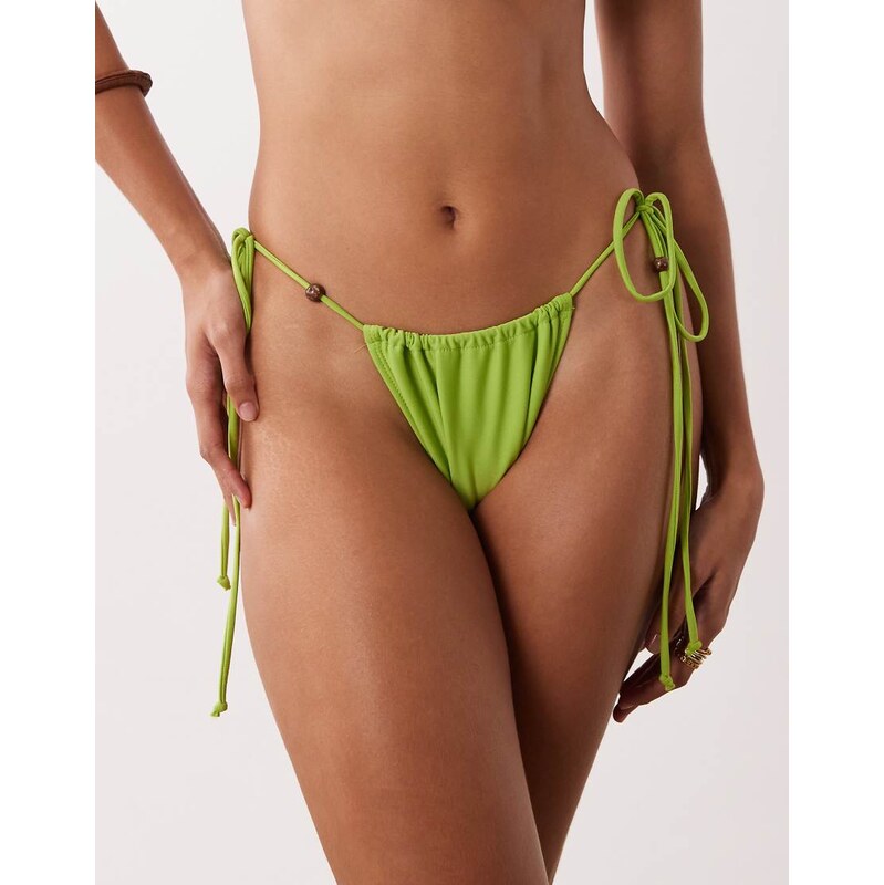 Motel co-ord Leyna tie waist beaded bikini bottom in chartreuse-Green 114082592