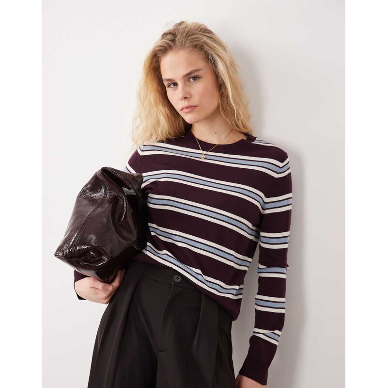 Mango lightweight knitted jumper in burgundy and blue stripe