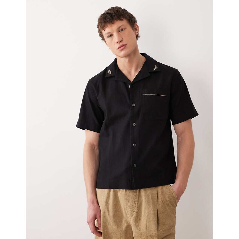 Abercrombie & Fitch cotton linen mix short sleeve knitted shirt in 114082616