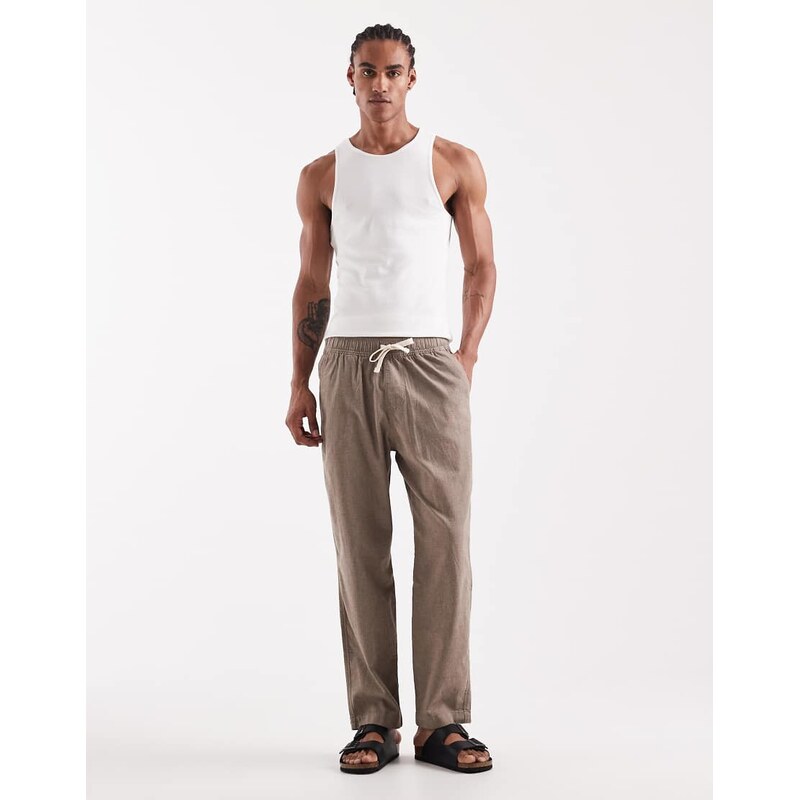 Hollister cotton linen blend loose fit trousers in taupe-Brown