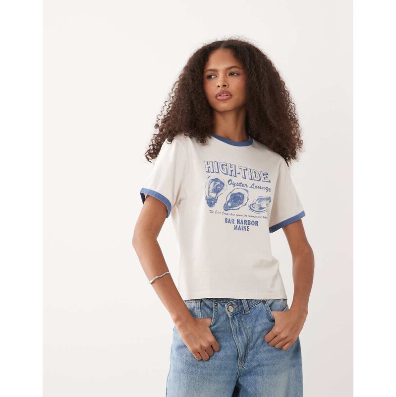 Abercrombie & Fitch coastal graphic t-shirt in cream-White 114082618