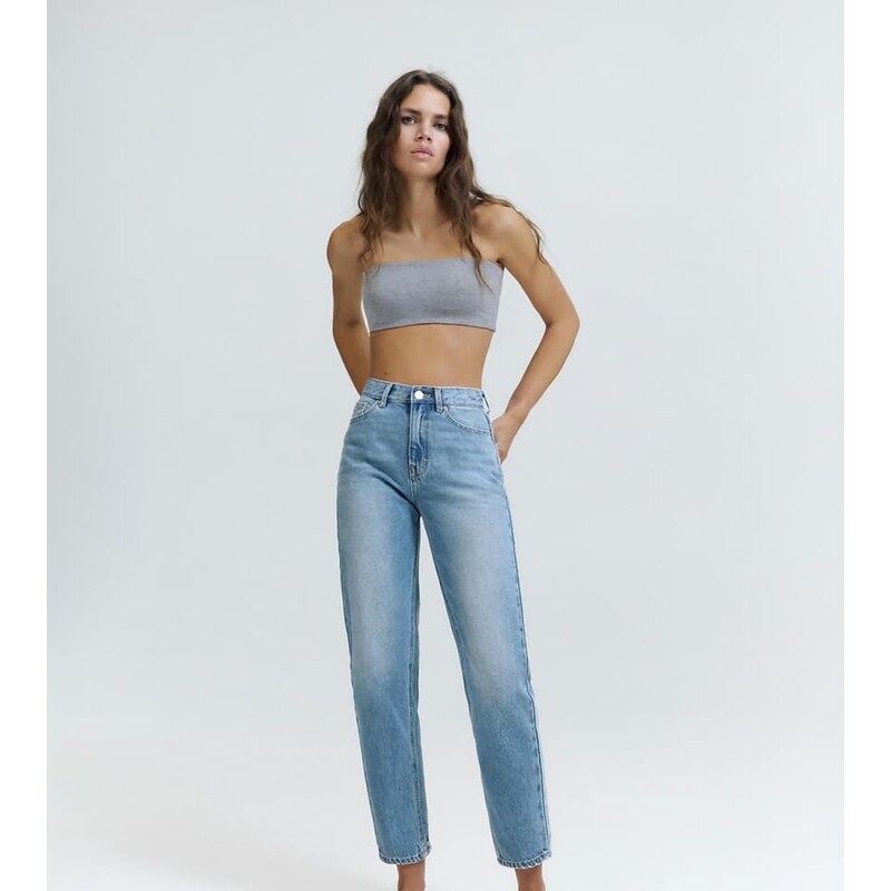 Pull&Bear Tall high-waist mom fit jeans in medium blue