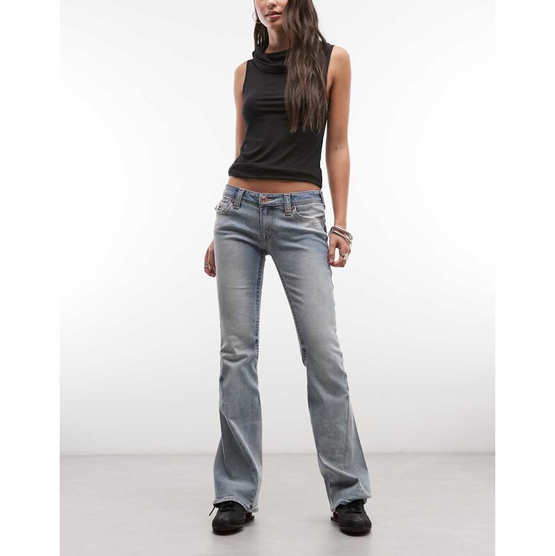 True Religion joey low rise flare jeans in light wash blue