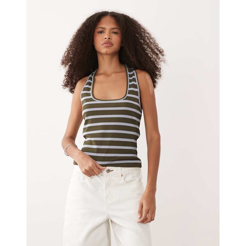 ASOS DESIGN halter top with contrast binding in green and blue