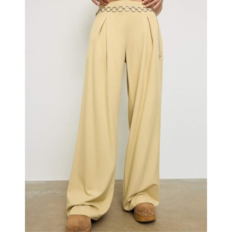 Stradivarius Satin trousers with darts and chain in pastel