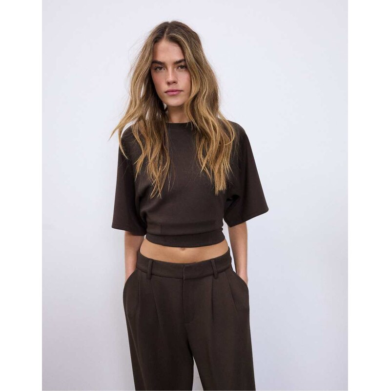Stradivarius Soft-touch short sleeve t-shirt in brown