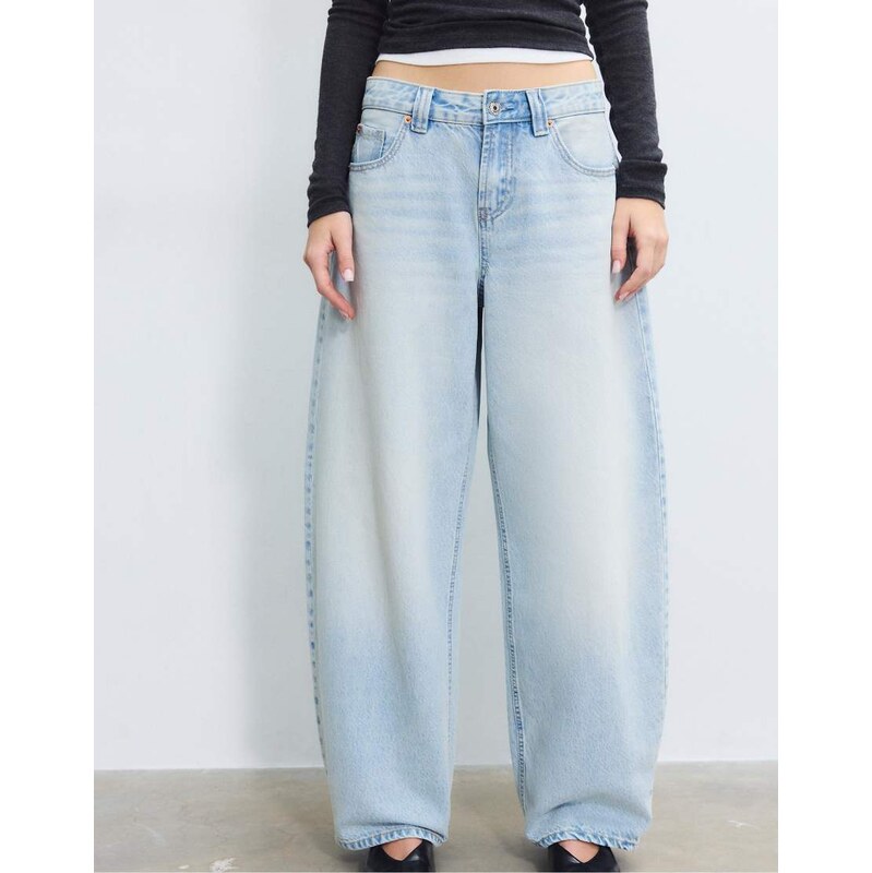 Stradivarius D80 barrel fit jeans in overdyed blue denim