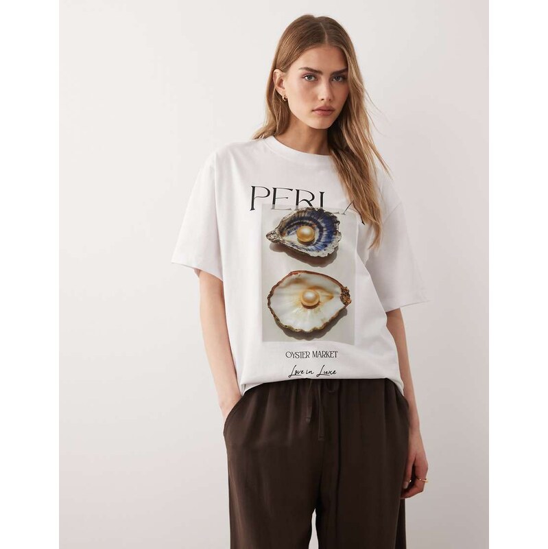 ASOS DESIGN short sleeve oversized top with oyster graphic in