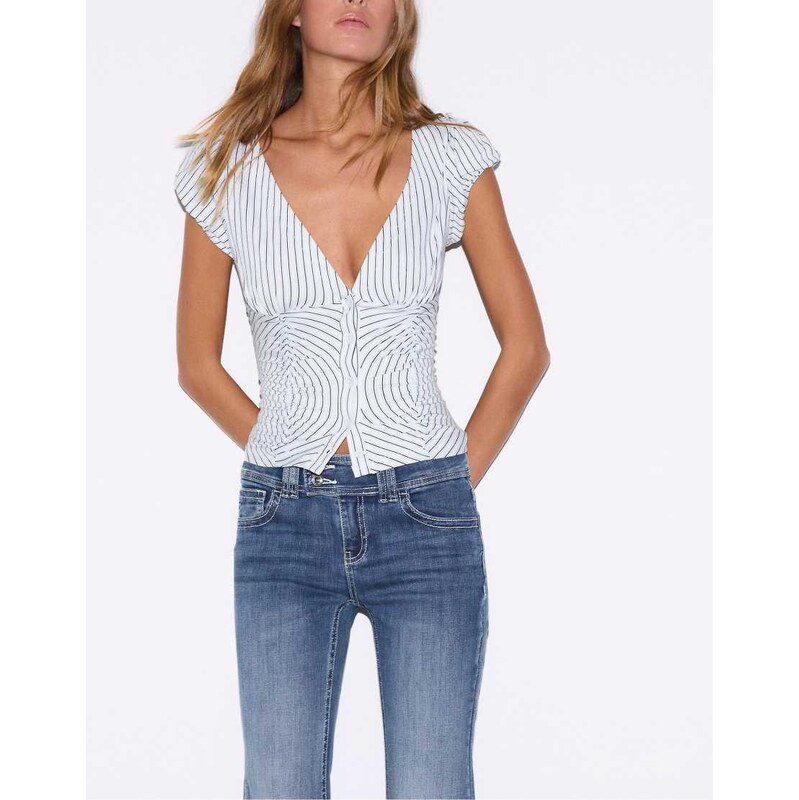Stradivarius Gathered short sleeve shirt in sky blue 114082736