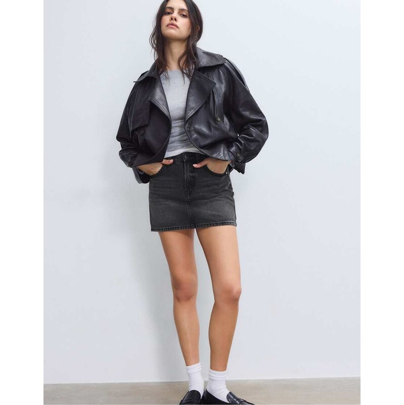 Stradivarius D60 basic denim mini skirt in black denim wash 114082753