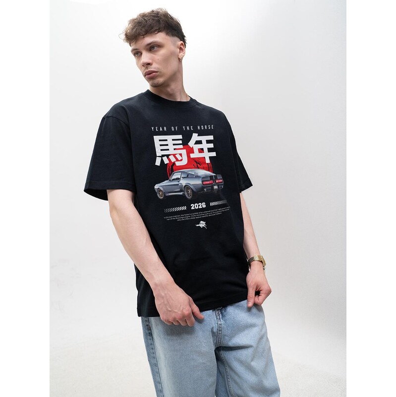 Pánské černé tričko s krátkým rukávem oversize Jigga Wear