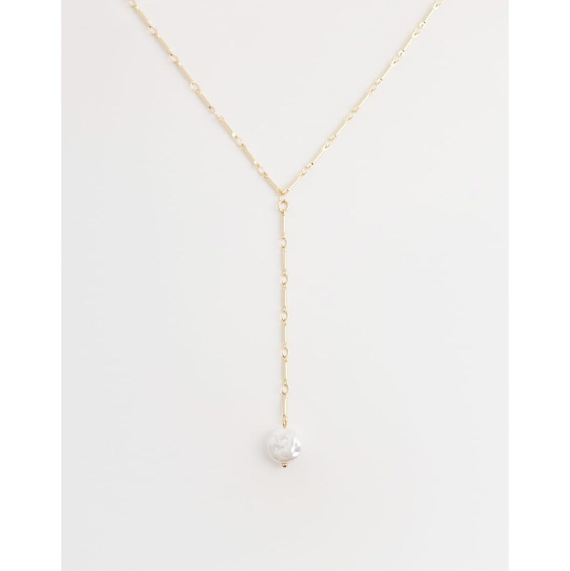 DesignB London pearl lariat necklace in gold