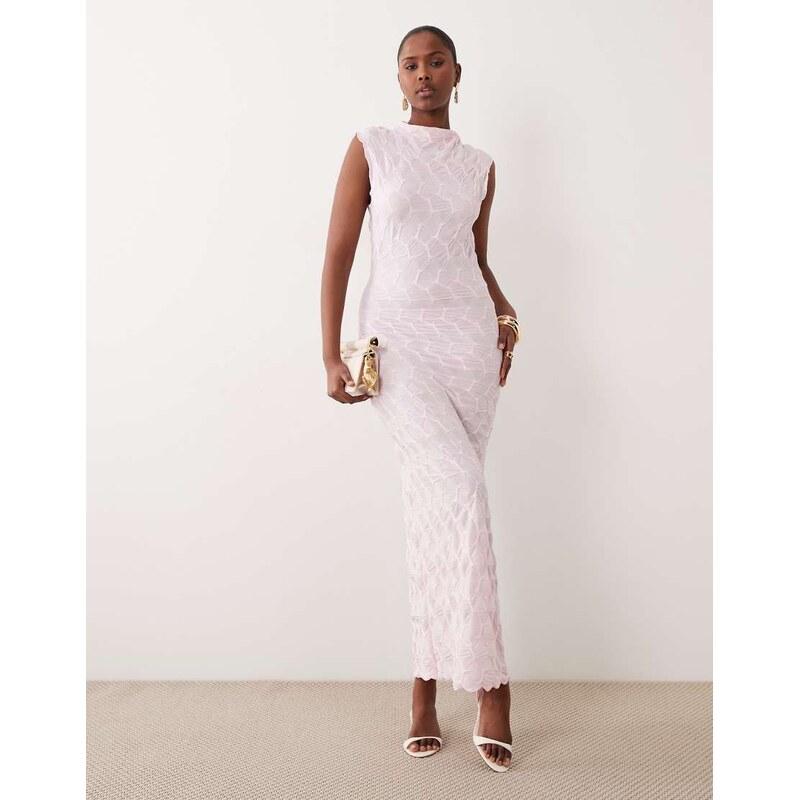Vila textured jersey maxi dress in cherry blossom pink