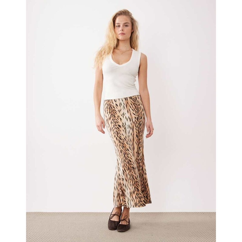 ASOS DESIGN mesh midi skirt in leopard print-Multi