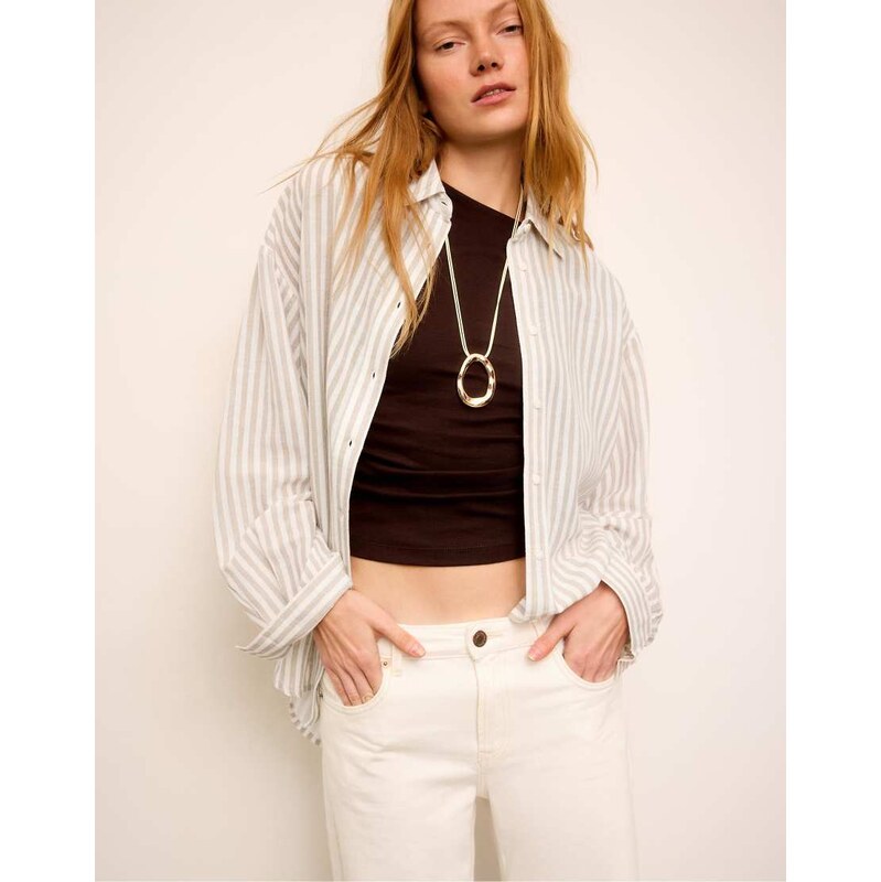Stradivarius Linen-effect shirt in stone-White 114089152