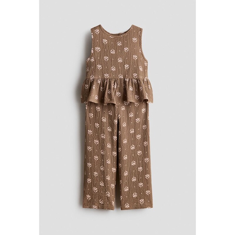 H&M - Dvoudílná souprava z mačkaného žerzeje - Hnědá/Květy