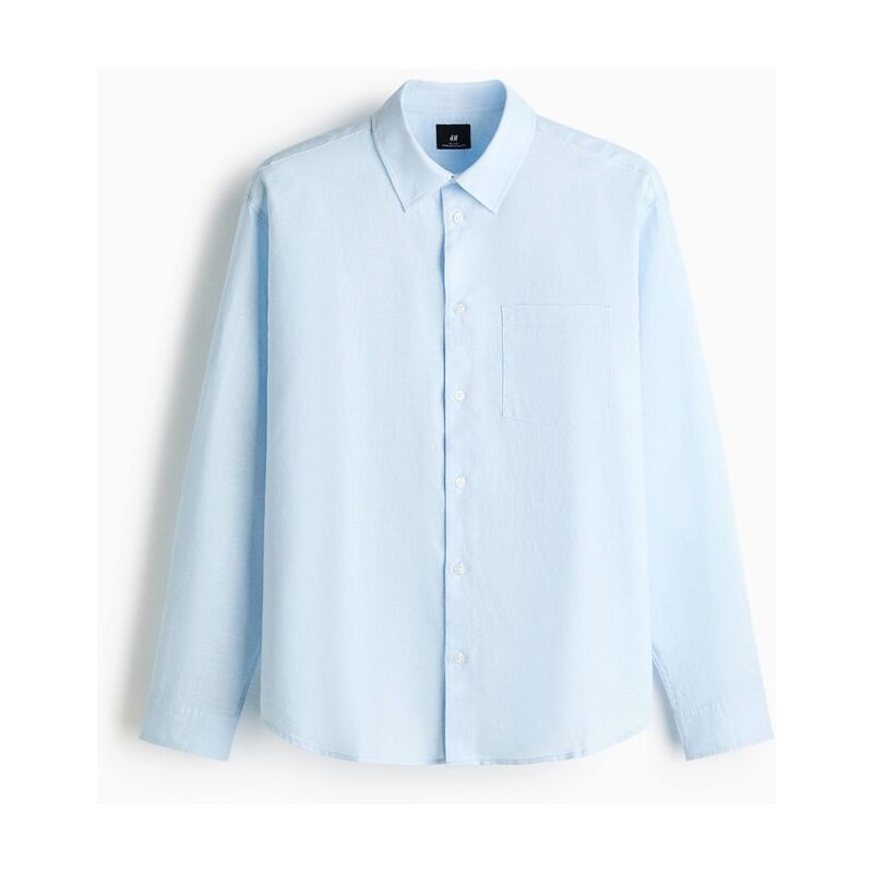 H&M - Košile z lněné směsi Relaxed Fit - Bleděmodrá