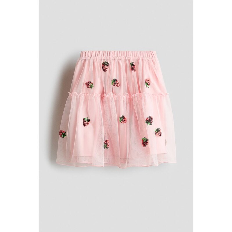 H&M - Tylová sukně s flitry - Světle Růžová/Jahody