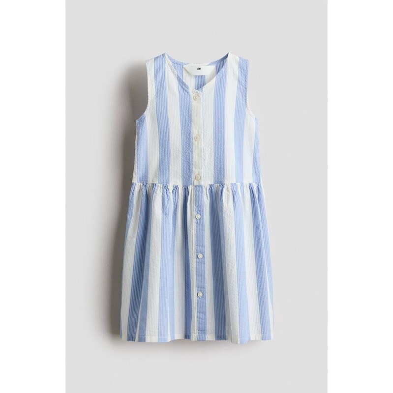 H&M - Vzorované šaty z tkaniny seersucker - Bleděmodrá/Proužky