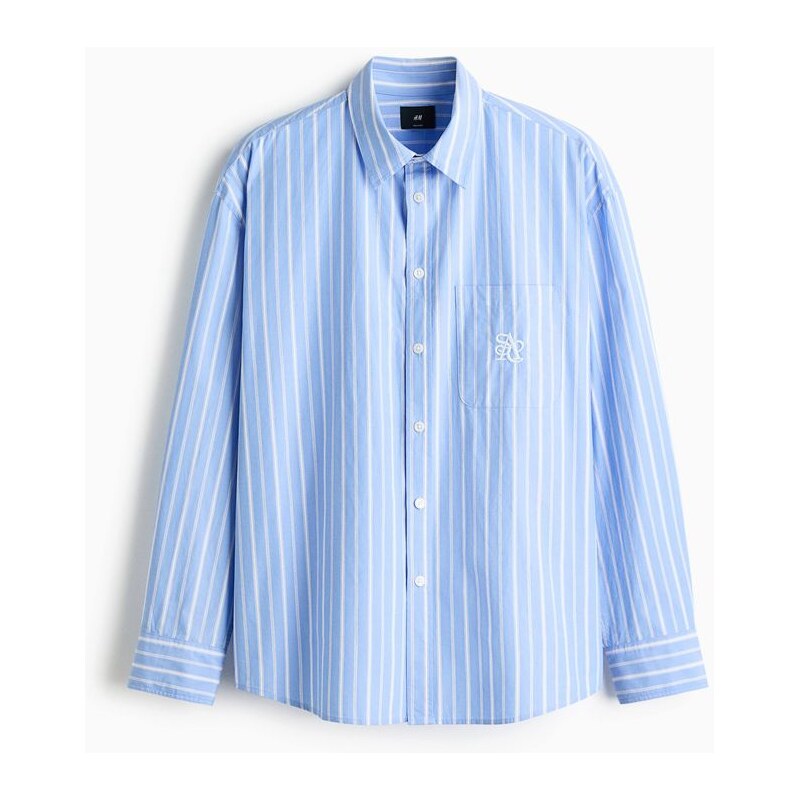 H&M - Popelínová košile Relaxed Fit - Bleděmodrá/Proužky