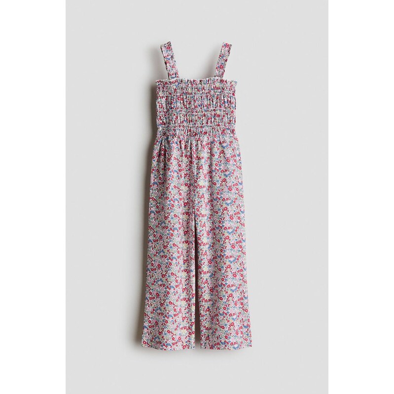 H&M - Bavlněný overals žabkováním - Krémová/Červené Květy