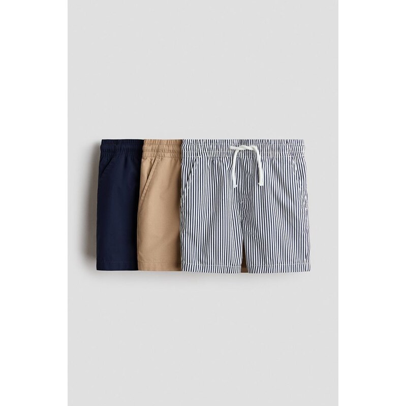 H&M - Bavlněné šortky 3 kusy - Béžová/Proužky