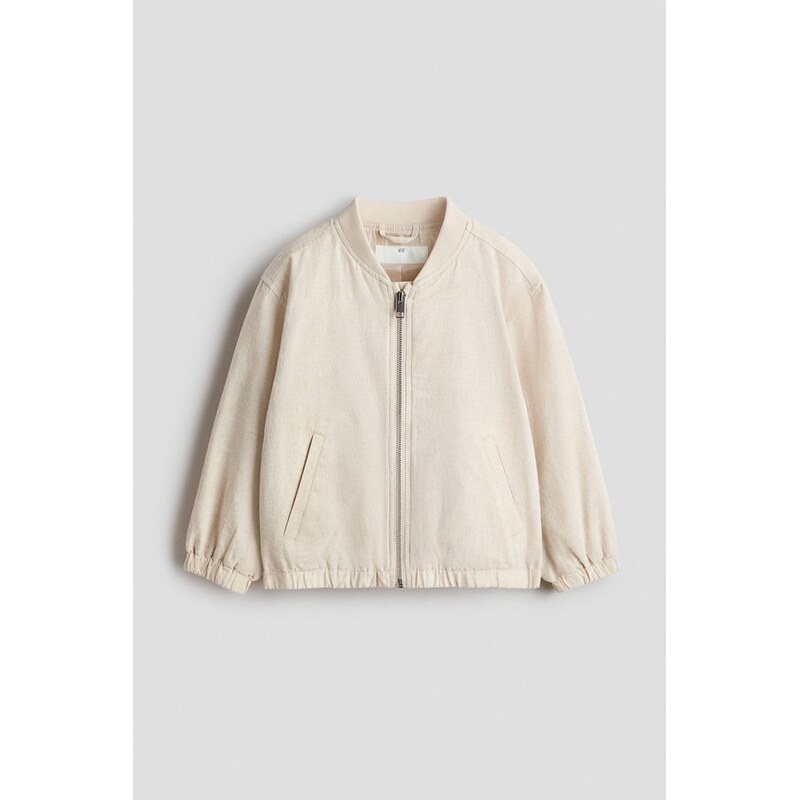 H&M - Bomber z lněné směsi - Světle Béžový Melír