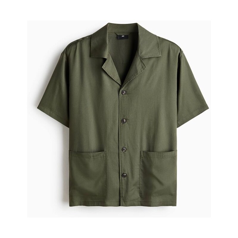 H&M - Košile resort Relaxed Fit - Tmavě Zelená Khaki