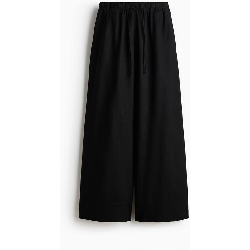 H&M - Široké kalhoty z lněné směsi - Černá