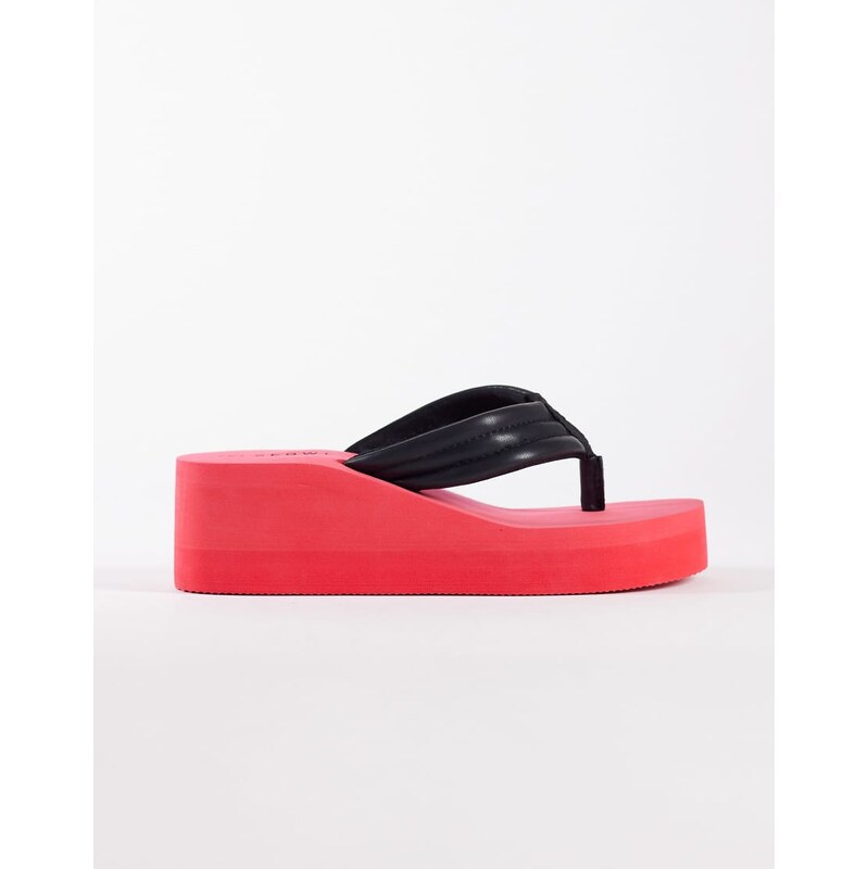 SEQWL Thong flatform wedge in red/black