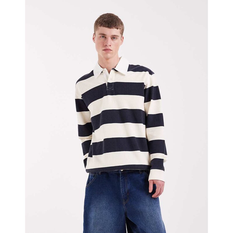 Redefined Rebel Ocean sweat polo shirt in navy stripe