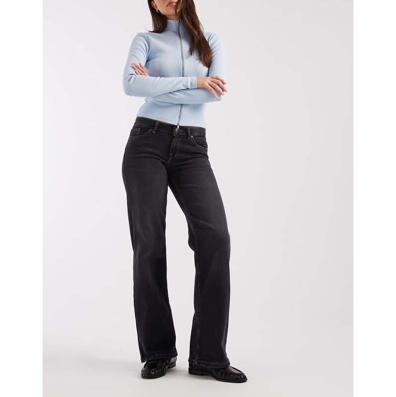 ONLY Judy low rise wide leg jeans in washed black
