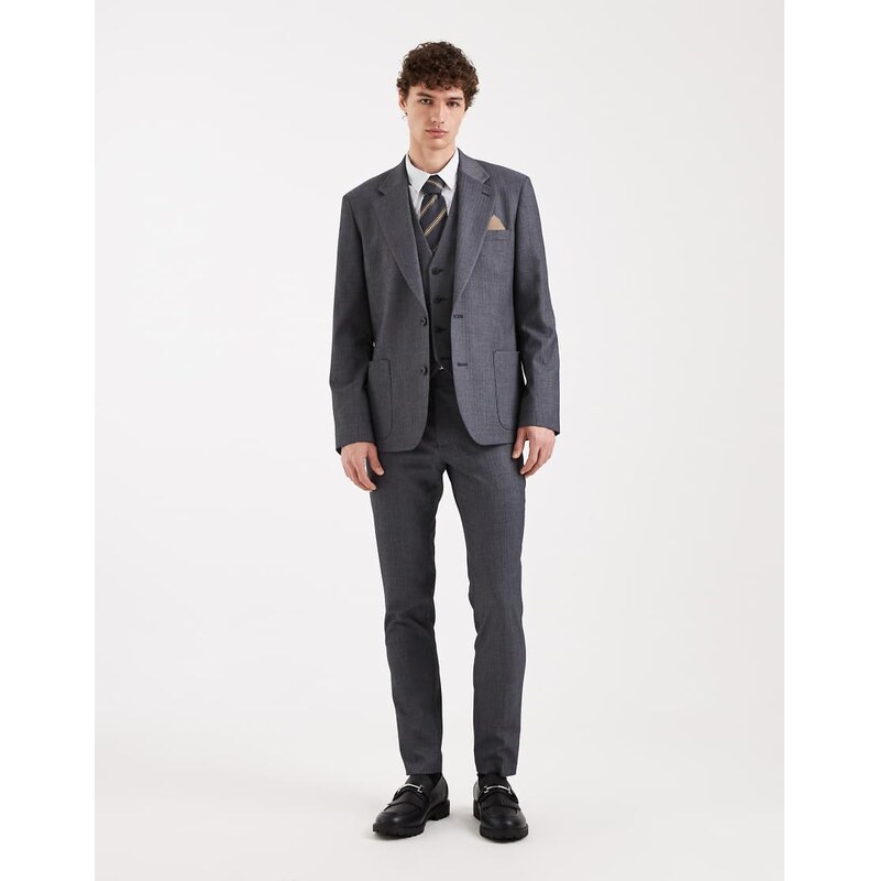 ASOS DESIGN skinny suit trousers in navy wool look herringbone