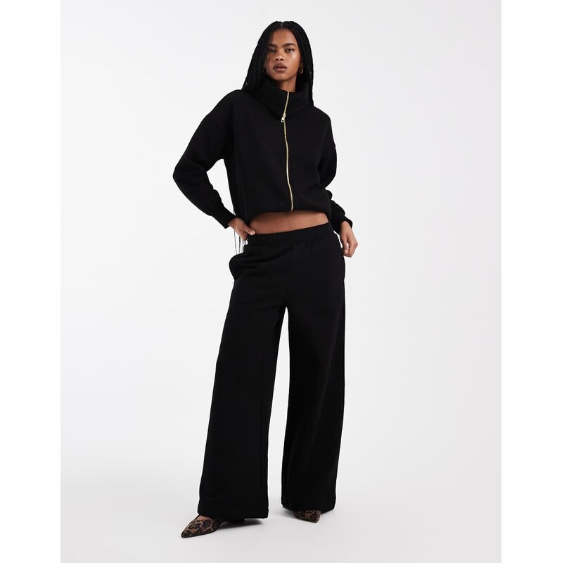 Miss Selfridge premium wide leg joggers co-ord in black