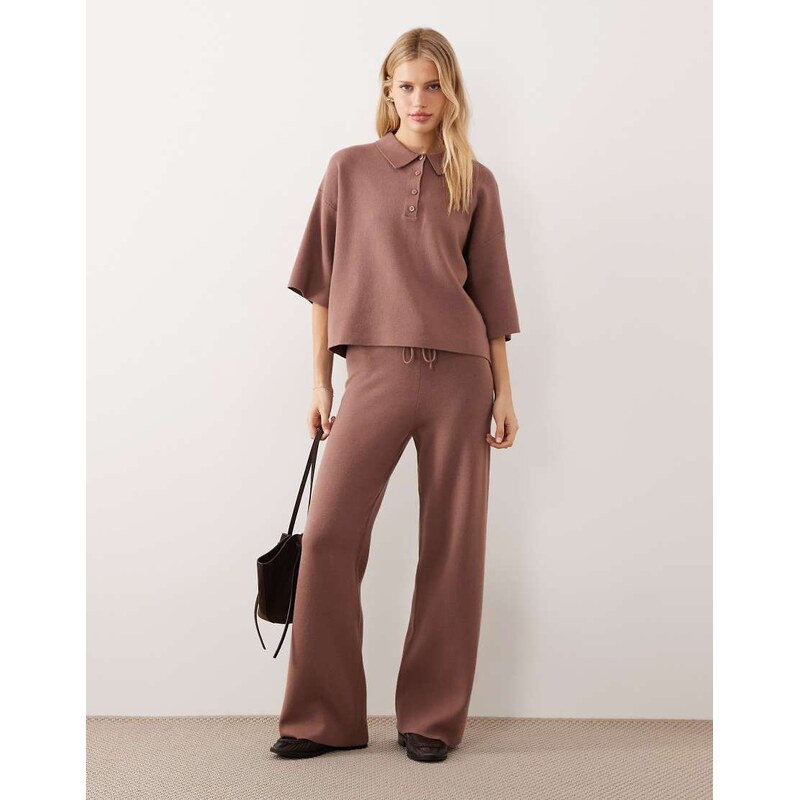 ASOS DESIGN knitted wide leg trouser co-ord in mocha-Brown