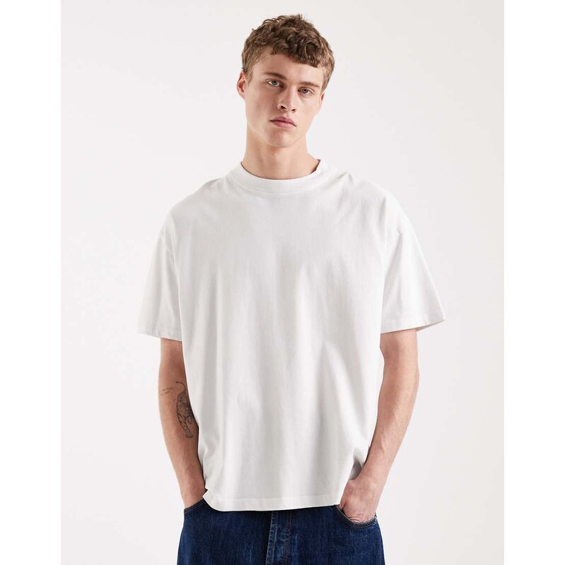 Brave Soul oversized 240gsm acid wash t-shirt in white