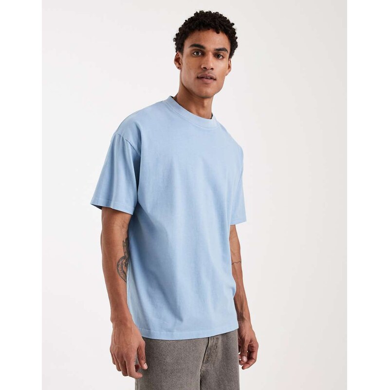 Brave Soul oversized 240gsm acid wash t-shirt in light blue