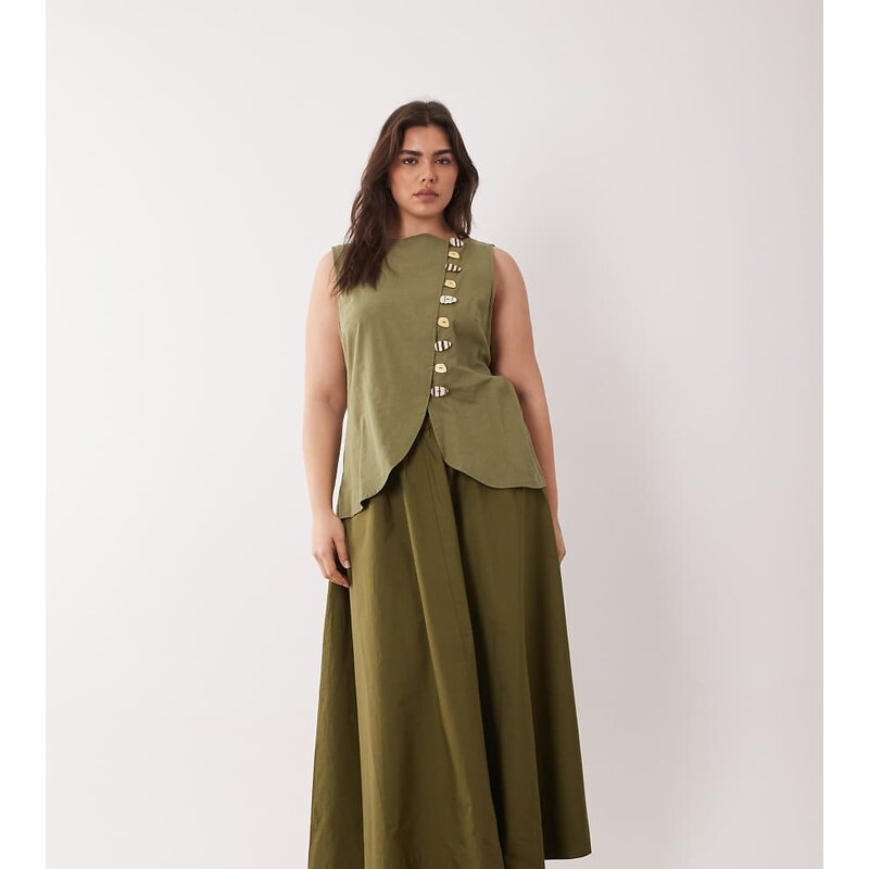 ASOS Curve ASOS DESIGN Curve linen look waistcoat maxi dress