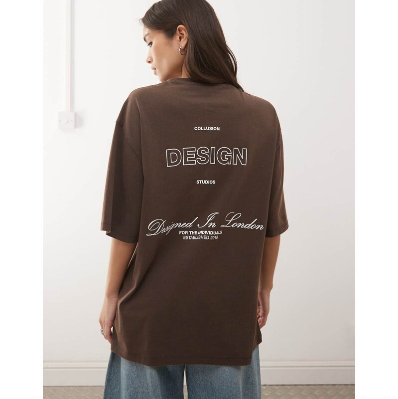 COLLUSION acid wash logo tee in brown 114088956
