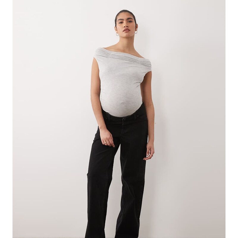 ASOS Maternity ASOS DESIGN Maternity wide leg dad jean in black